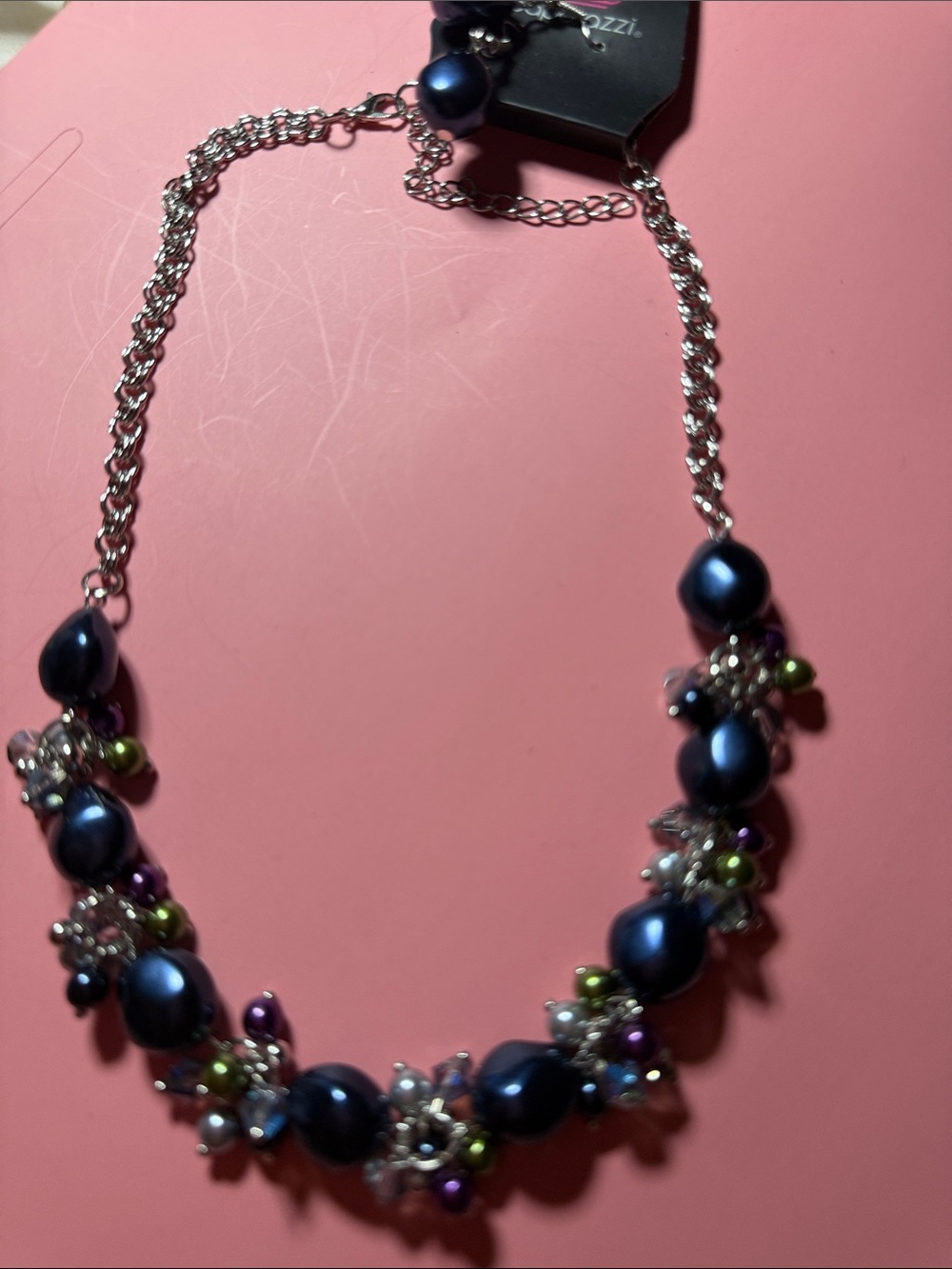paparazzi Navy Pearl Cluster Necklace with Multicolor Accents